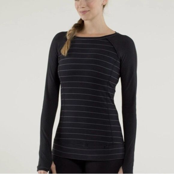 LULULEMON FULL TILT LONG SLEEVE TOP SLALOM STRIPE WOMENS Size 6 Y2K Inspired - Picture 1 of 15